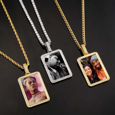 China Wholesale Custom Brass FASHIONABLE Zirconia Picture Family Photo Gold Plated Charm Necklace Pending for sale