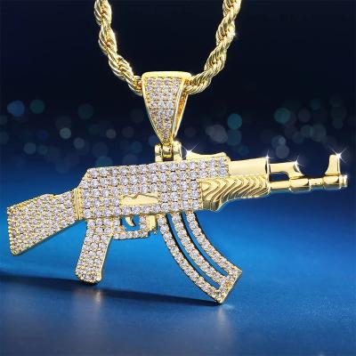 China Wholesale Hip Hop 14K Gold Plated AK47 Rifle Gun Men Necklace Non-fading Pendant Jewelry for sale