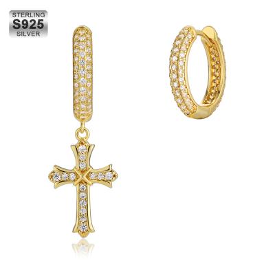 China 2021 Hiphop Fashion Zircon Designs Jewelry Pattern Cross Earrings 925 Silver Stud Earrings for sale