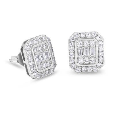 China CLASSIC Rectangle Glazed Outlet 5A CZ Stones Real 14k Gold Plated 925 Sterling Silver Mens Stud Earrings for sale