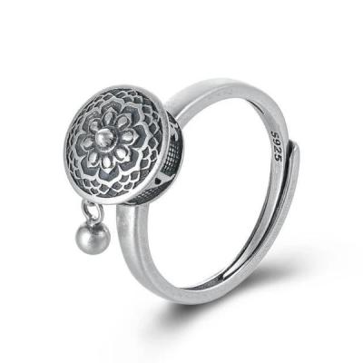 China Romantic Size Adjustable 925 Sterling Silver Lotus Flower Ring For Women Men for sale