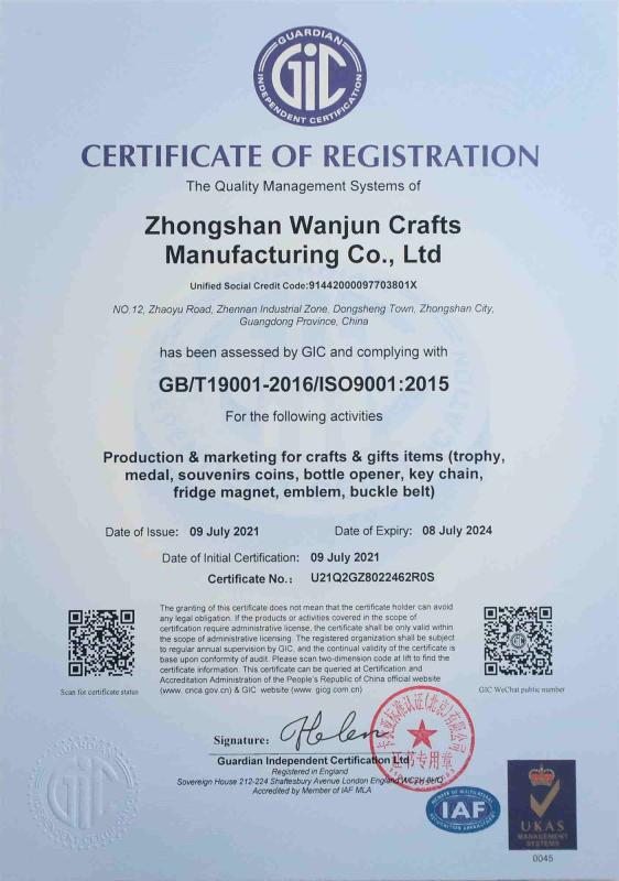 ISO9001 - Zhongshan Wanjun Crafts Manufactuer Co., Ltd.