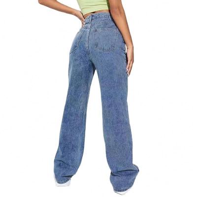 China 2021 Vintage Custom Made Fashionable QUICK DRY High Waisted Wide Leg Women's Jeans Loose Waisted Denim Pants for sale