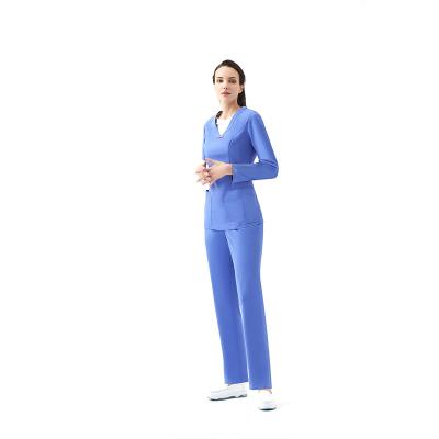 China Hot Selling OEM Hospital Beautician Antibacterial Reusable Zipper Stretch Scrubs Uniforms Nurse Medical Uniform Scrubs for sale