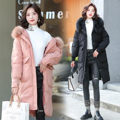 China 2021 Autumn And Winter New Products Korean Casual Loose Large Fur Collar Women Hooded Down Jacket Mid Length Breathable Thick Bread for sale