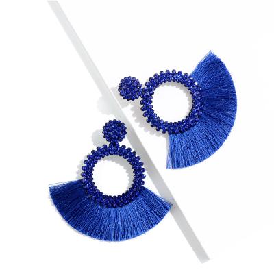 China Bohemia Environmentally Friendly Large Handmade Circular Beaded Statement Tassel Earrings For Women for sale