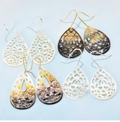 China Eco-Friendly Sterling Silver Natural Mother Shell Multi Color Bohemian Earrings Fashion Ladies Set Pattern Earrings for sale