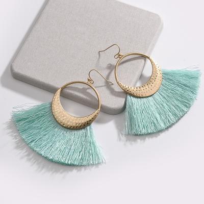 China Environmentally Friendly Bohemian Sector Golden Alloy Metal Big Circle Fringed Earring Women Simplicity Fashion Temperament Earring for sale