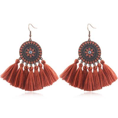 China Environmentally Friendly Tassel Earrings Fan Shape Tassel Strand Fringe Statement Bohemian Silky Earrings For Women for sale