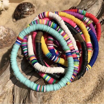 China FASHIONABLE Hot Selling Beach Folk-custom Wind Bracelet Hand Mixed Color Pottery Twine Piece 6mm Soft Stretch Rope Bracelet for sale