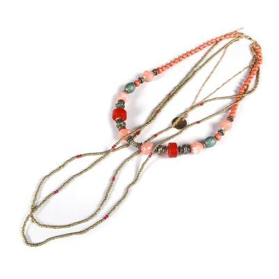 China New Listing BOHEMIA Iron Chain Fashionable Multilayer Wood And Glass Beads Bohemia Necklace For Women for sale