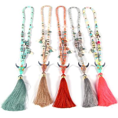 China BOHEMIA Bohemian Ox Skull Tassel Ethnic Fancy Necklace Boho Shell Design Long Maxi Necklaces for sale