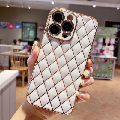 China Luxury Shockproof Grid Electroplating Soft Cover For iphone 13 pro case 13 pro 13 mini 13 max back for sale