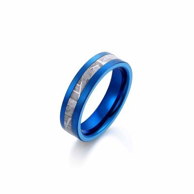 China Good Quality Meteorite Ring Inlay Blue Tungsten Ring Hard Custom Various Band For Lady for sale