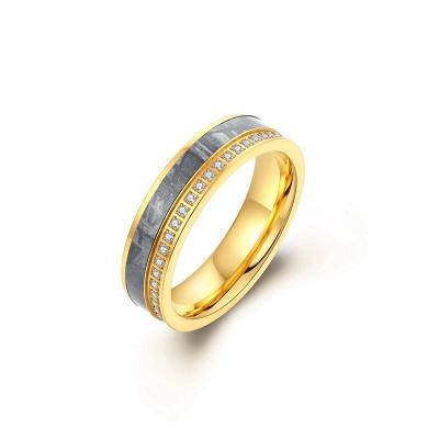 China Hard 6mm Female Meteorite Engagement Ring With A Circle 1mm CZ Gold Tungsten Ring For Women for sale