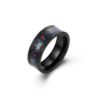 China Black Hard Hammered Edges Opal Crushed Meteorite Tungsten Men's Rings Jewelry for sale