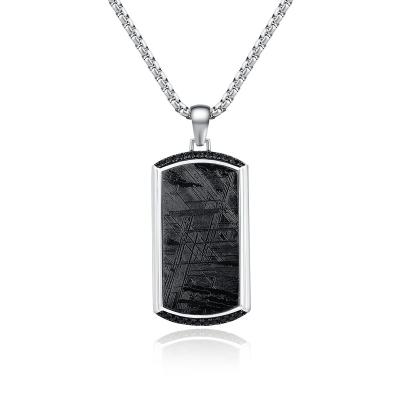 China Sublimation Mens Meteorite Pendant Hard Stone 925 Silver Dogtag Pendant Necklace for sale