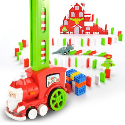 China Music and Light Electric Christmas Toy Train 120pcs Domino Set Kids Plastic Building Block Toys for sale