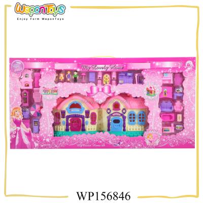 China 2 AA Battery Baby Lovely Gift Furniture Set Various Accessories Happy Family Dollhouse With Music for sale