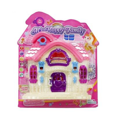 China Mini Light Cheap Furniture Toy Being Set With Light Happy Family Plastic Dollhouse for sale