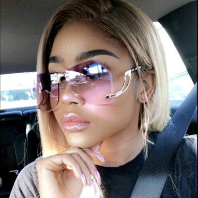 China Eyewear Shopping Mocoo Fashion Rimless Sunglasses Hollow-out Mirror Leg Irregular Sunglasses Ocean Slice Sunglasses for sale