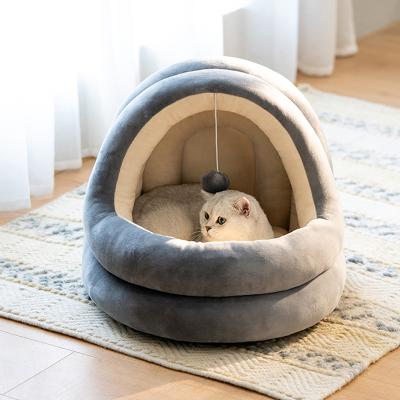 China Breathable Warm Cat Calming Bed House With Ball Toys Pet Bed For Cats And Dogs Pet Supplies Cave Hooded Cat Bed for sale