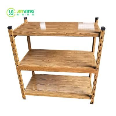 China Corrosion Protection Boltless Rivet Shelf Garage Storage Wood Grain Steel Shelf for sale