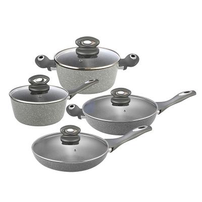 China 8pcs Gray Marble Cookware Set Stick Pots And Pans Sustainable Cookware Non Places Cooking for sale