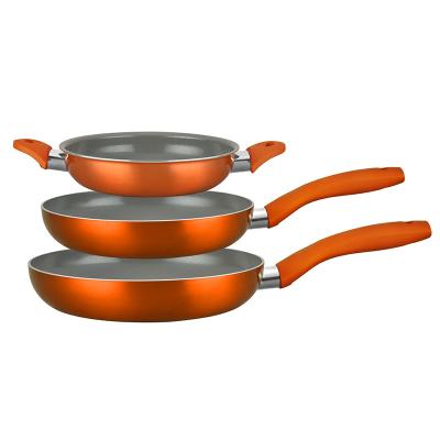 China Sustainable Copper 3pcs Metallic Aluminum Kitchen Non Stick Pan Set for sale