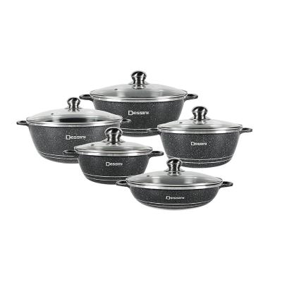 China Nice Sustainable Luxury Granite 10pcs Kitchen Cookware Sets With Glass Lid for sale