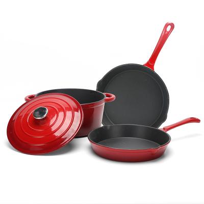 China Sustainable 3pcs Die Casting Cookware Sets Non Stick Enamel Kitchen Cookware Liner Set for sale