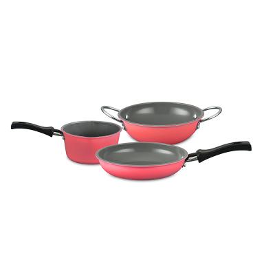 China 3 Sets Non Stick Carbon Steel Cookware Set Sustainable Ceramic Pot for sale