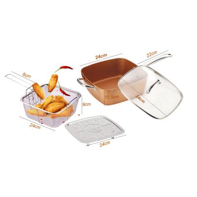 China Viable Aluminum Copper Ceramic Square Pan Fry Pan Cookware Set Wholesale 4pcs en venta