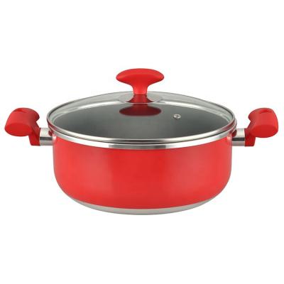 China Sustainable Wholesale High Quality Red Ceramic Aluminum Casserole Dish With Glass Lid for sale