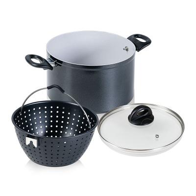 China Viable Pasta Pot Composit Macmagic Hoffner Non-Stick Aluminum Pasta Pot With Strainer Lid for sale