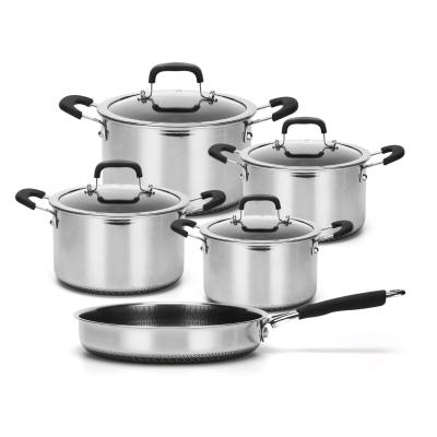 China Sustainable German Cookware 9pcs Set 304 Stainless Steel Cooking Pot Stick Cookware Non Sets Kitchenware for sale