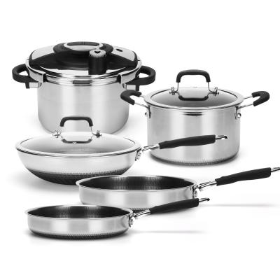 China Triple Prestige 7pcs Sustainable Professional 18/10 Heavy Duty Stainless Steel Cookware Set Te koop