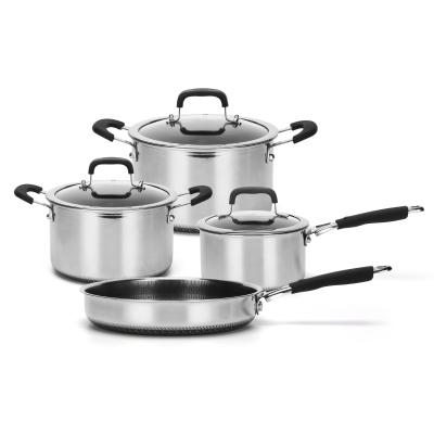 China Sustainable High Quality Kitchenware 7pcs Thermoclad Stainless Steel Cookware Set Te koop