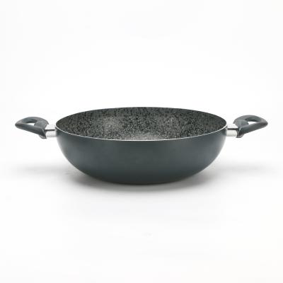 China Large Sustainable Professional Aluminum Non Stick Marble Stone Coating Wok With Two Handles for sale