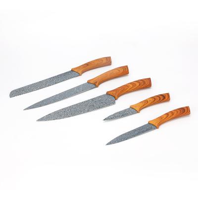 中国 Professional Kitchen Knife Set Stainless Steel Marble Design Butcher Knife Set 5pcs Minimalist 販売のため