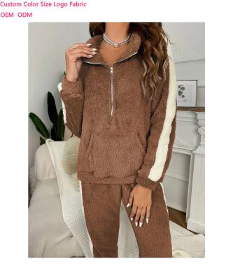 China Wholesale Custom Home Office Soft Warm Winter Designer Outdoors QUICK DRY Pajamas Plus Size Sweater Women Two Piece Set for sale