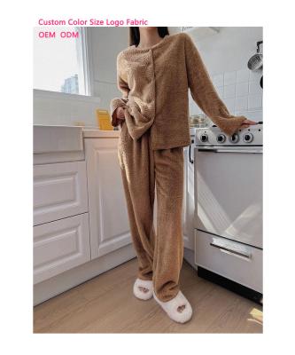 China Wholesale OEM ODM Winter Loungewear Pajamas Men Women Warm Kid QUICK DRY 2 Piece Sweater Set Plush Tops Pants Korean Custom Sleepwear ordered for sale