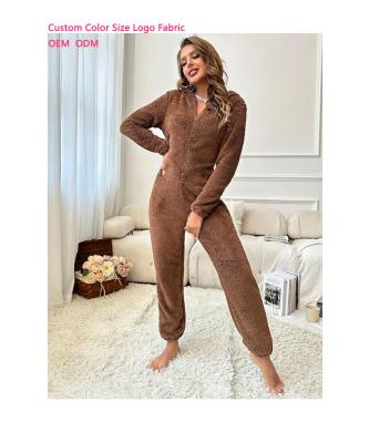 China Wholesale Custom QUICK DRY Luxury Hotel Winter Home Unisex Plush Fleece Plus Size Sleepwear One-sies Hooded Overalls For Women Pajamas for sale