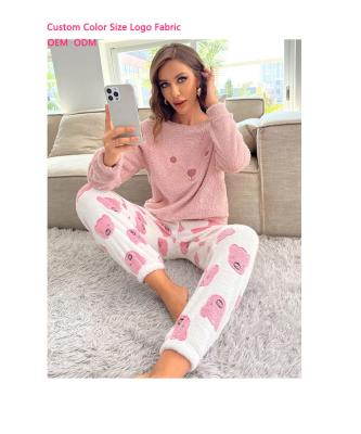 China Cute Women's Breathable Two Piece Nightgown Set Long Sleeve Winter Custom Fit Daily Warm Pajamas Breathable Two Piece Sleepwear for sale