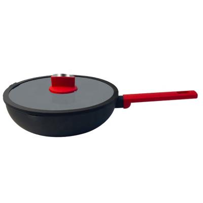 China Kitchenware 30cm Minimalist Wok Cookware Aluminum Nonstick Wok With Glass Lid for sale