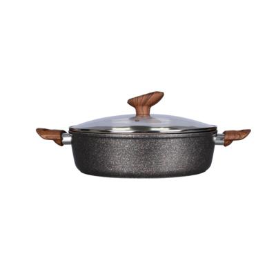 China Coastal Pan Skillet Pan Deep Fry Non-Stick Deep Fryer Cooking Pan with Glass Cover Wood Handle for sale