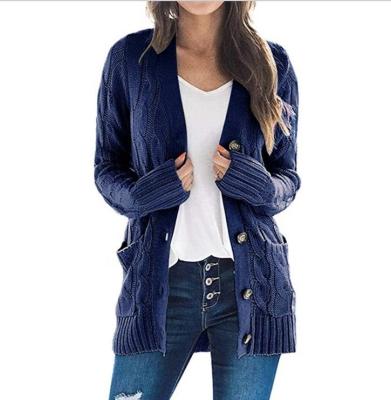 China 2021 Anti-wrinkle fashion hot sale stylish casual ladies knitted sweater solid color twist button ladies wears casual cardigan sweater women for sale