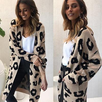 China Anti-Wrinkle Plus Size Long Cardigan Sweater Coat Luxury Designer Sweaters Casual Kitted Leopard Print Sweater For Women for sale