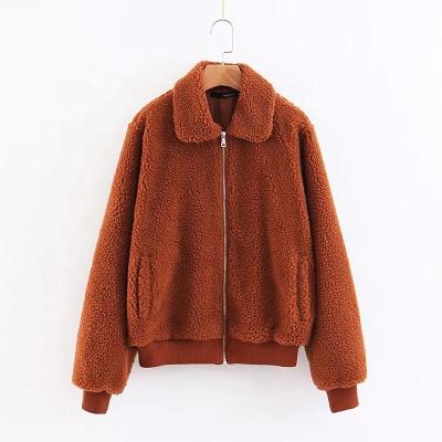 China Women's winter casual clothes lapel zipper fur winter women's clothing imitation rabbit fur shorts QUICK DRY women's coat cropped furry thick jackets for sale