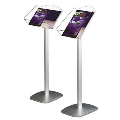 China Morden 8.5X11 Aluminum Post And Base Silver Brochure Stand Acrylic Brochure Holder for sale